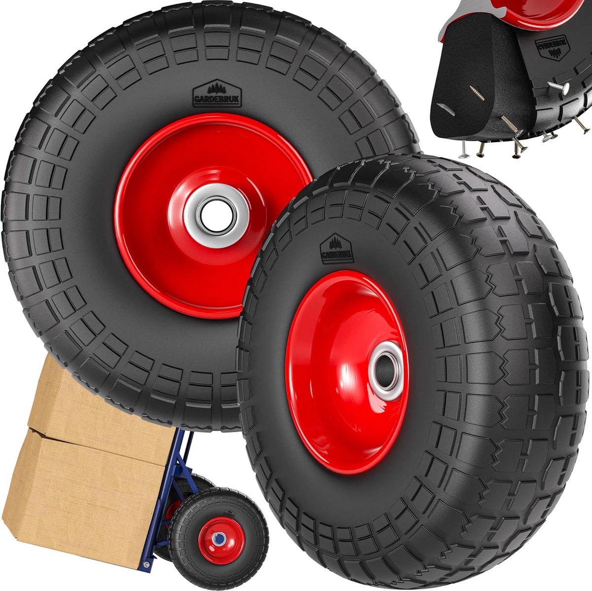Stevige Steekwagen Wielen Set van 2 - Lekvrij PU Rubber, 200 kg Draagkracht