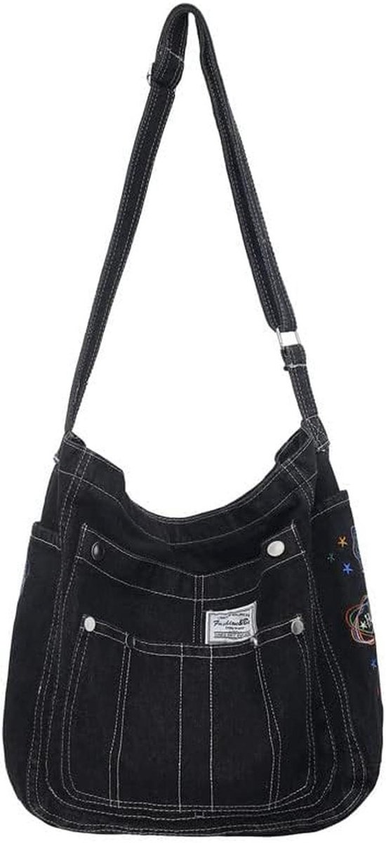 Dames Shopper Tas Handtas Hippie Stijl Schoudertas Zwarte Crossbody Grunge Esthetiek