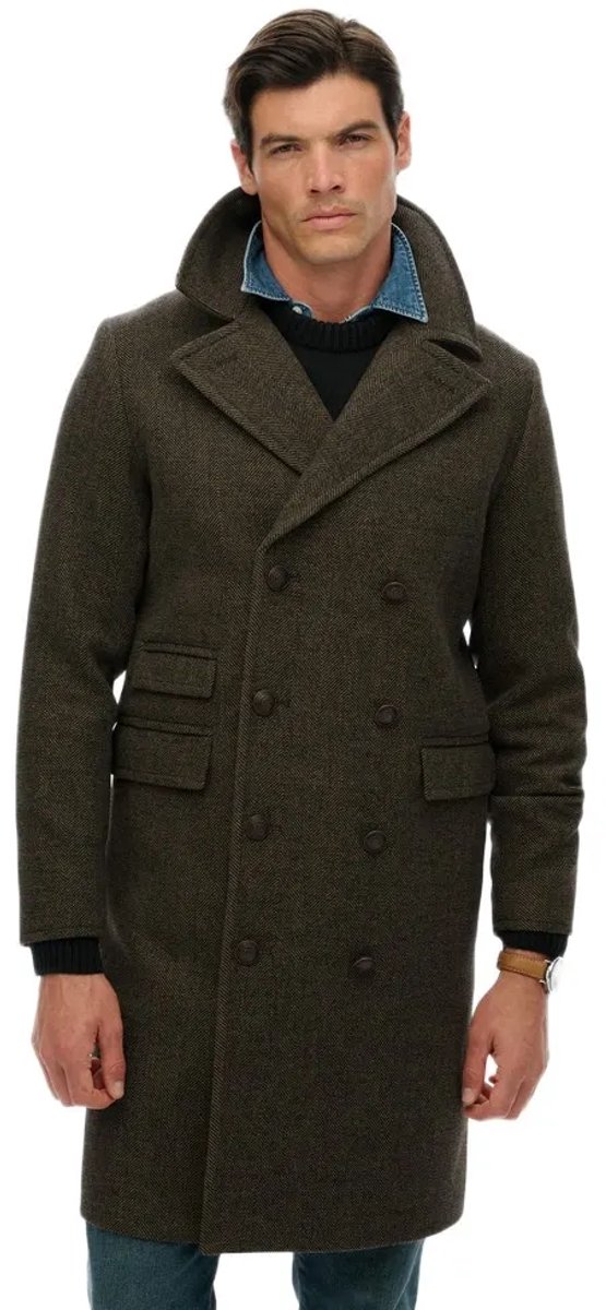 Superdry The Merchant Store Wollen Lange Jas Heren Jassen Bruin