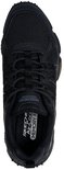 Zwarte Skechers wandelschoen, bovenkant met vetersluiting en ademend mesh.