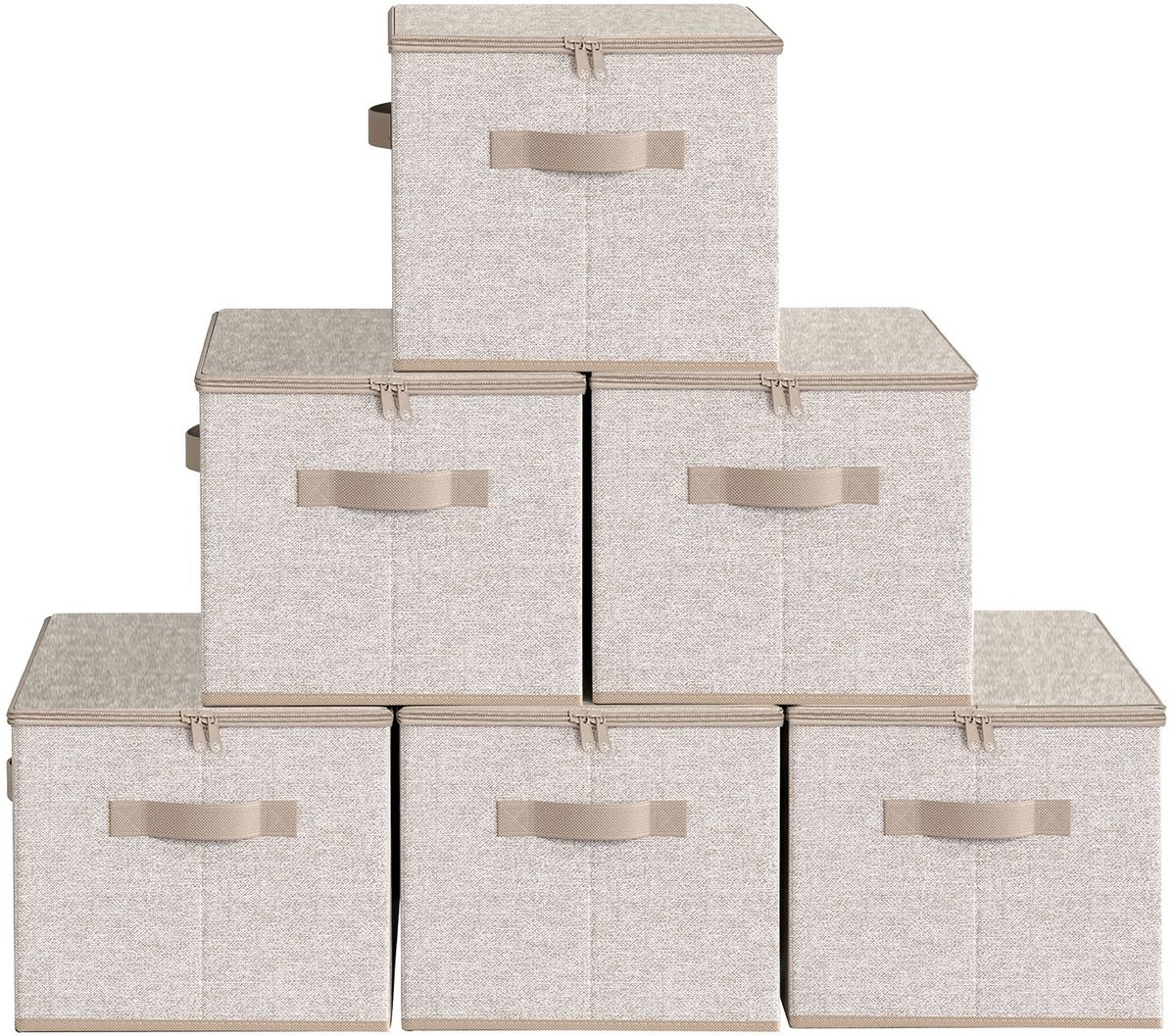 Set van 6 opvouwbare opbergdozen – Non-woven stof – Rustiek bruin – Met deksels en handvatten