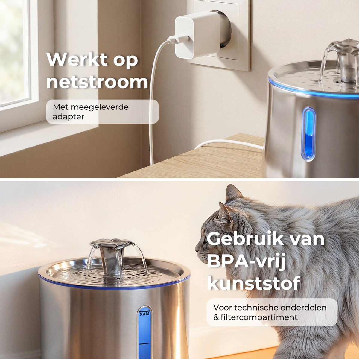 CatElite® - RVS Drinkfontein Kat | Mist - Waterdispenser incl. 3 filters - 2.5L Waterfontein Kat - Kattenfontein - Fluisterstil thumbnail 5