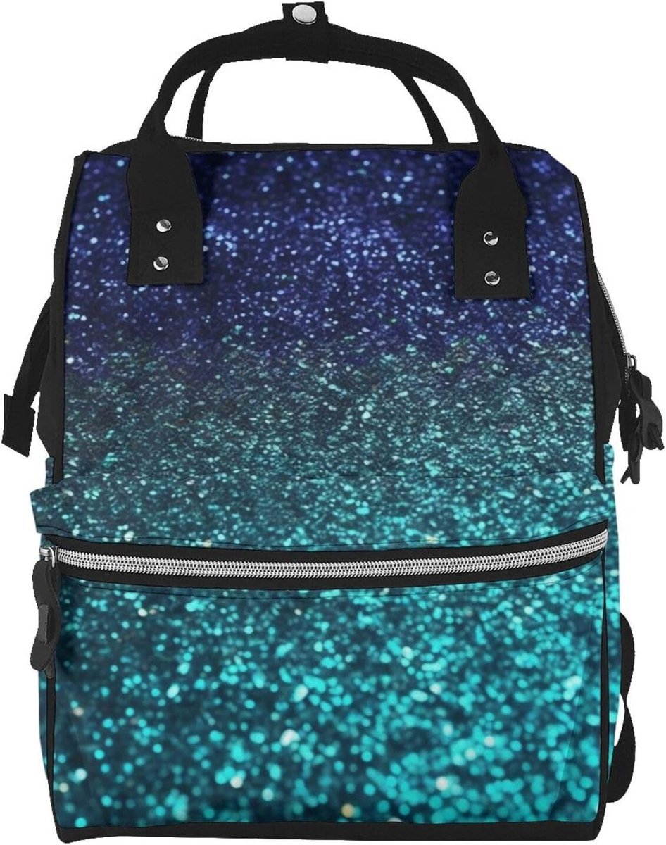 Luiertas Rugzak - Mummie Tas - Baby Verzorging - Grote Capaciteit - 39 x 28 x 18 cm - Teal Glitter