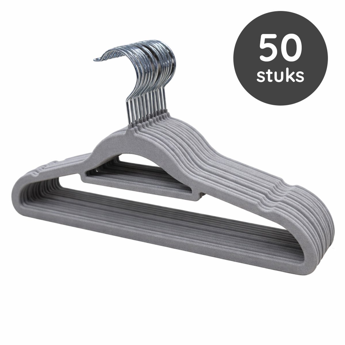 Eleganca Kledinghangers - 50 Stuks - Kleerhanger - Ruimtebesparend - Kledinghanger Met Broeklat - Anti-Slip - Kunststof - Grijs