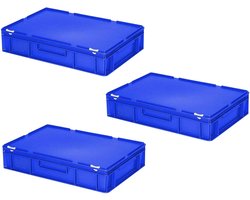 Opbergbakken met deksel - Stapelbakken Euroformaat - Transport en opslag - Hinged lid sliding closures - 600x400x130mm - Blauw