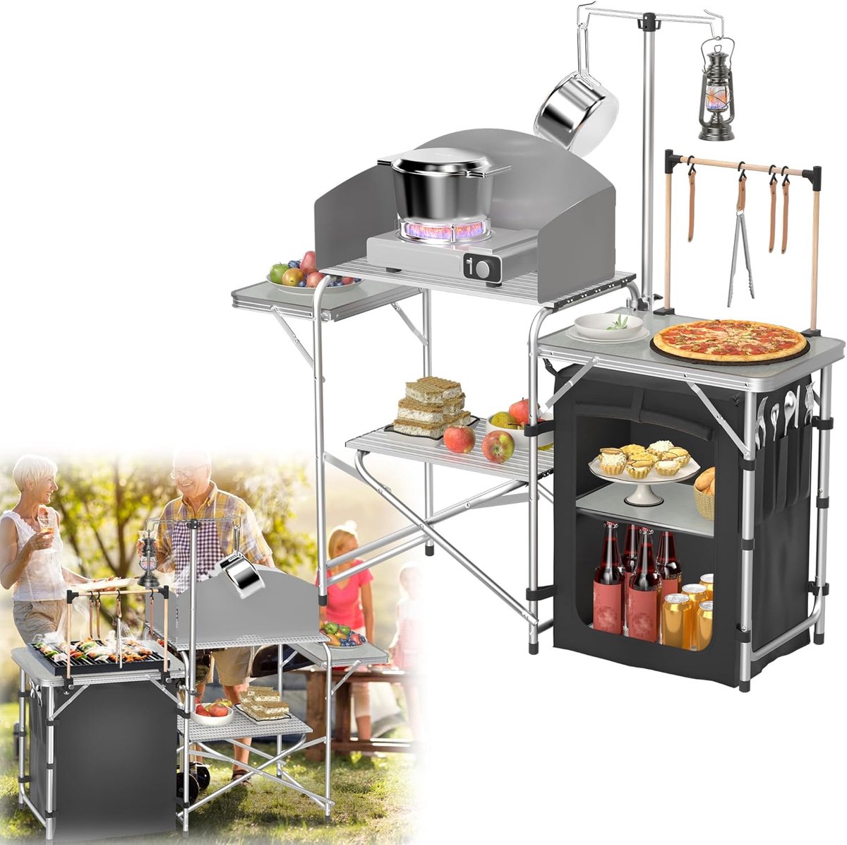 Inklapbare Keuken - Mobiele Buitenkeuken - Kamperen en Tuin - Veelzijdig Opbergsysteem - 146 x 46 x 141 cm