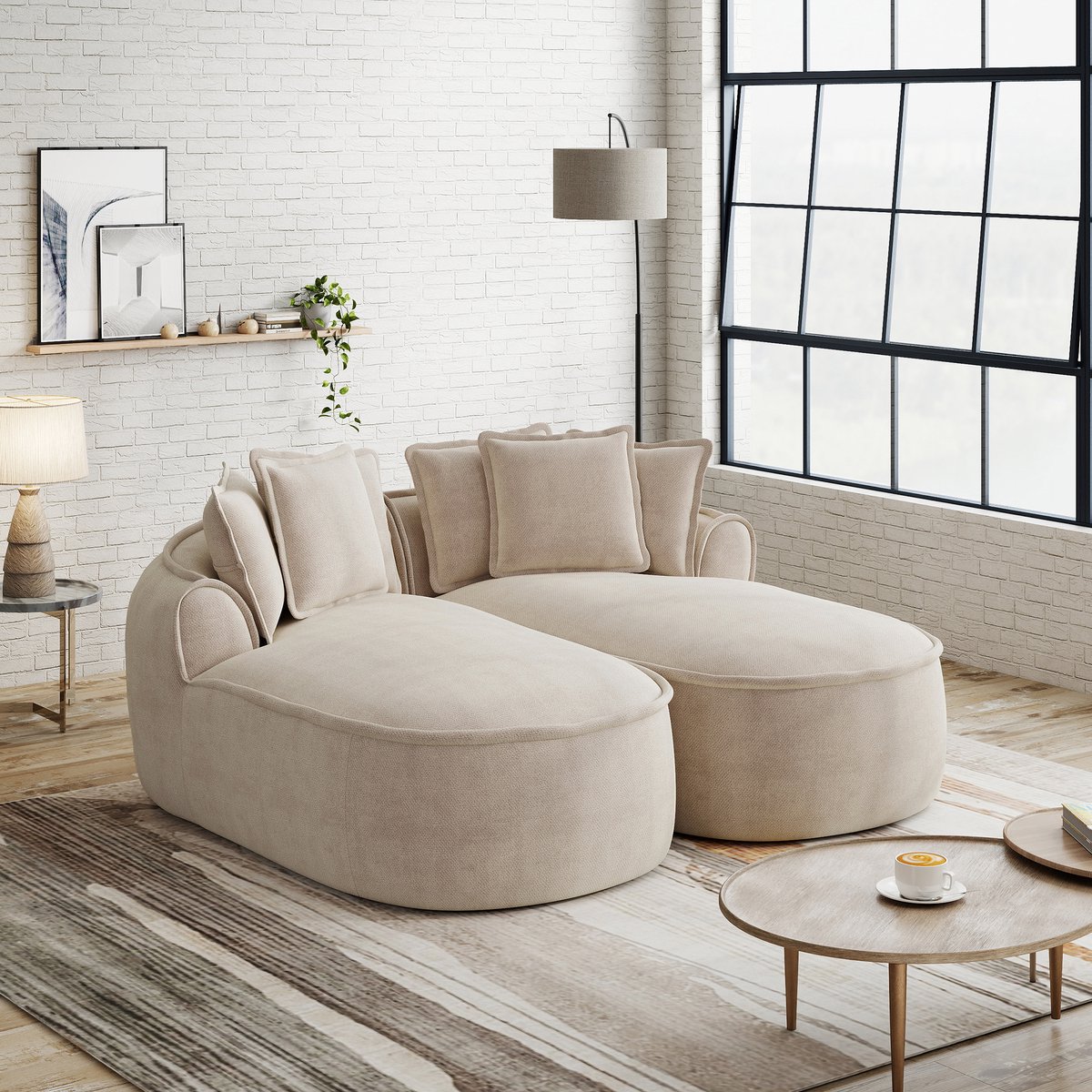 OKWISH Slaapbank 122 cm - Modulaire Relaxbank Met Dubbele Chaise Longue - Woonkamer - Chen