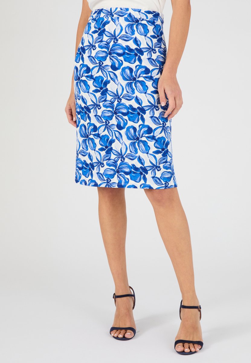 Damart - Kokerrok pull-on print - Dames - Blauw - 48