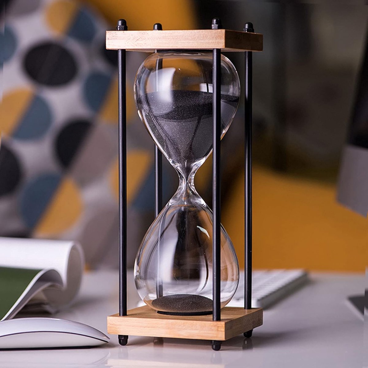 Zandloper Timer - Houten Zandloper - Bureau Decoratie - 30 Minuten Tijd - 25 cm Hoog