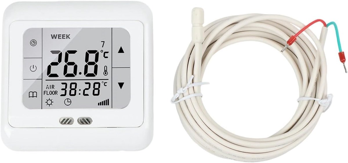 Digitale Thermostaat - Touchscreen Kamerregelaar - Vloerverwarming Instellen - Dubbele Temperatuursensoren - 9 x 7 x 5 cm - Wit