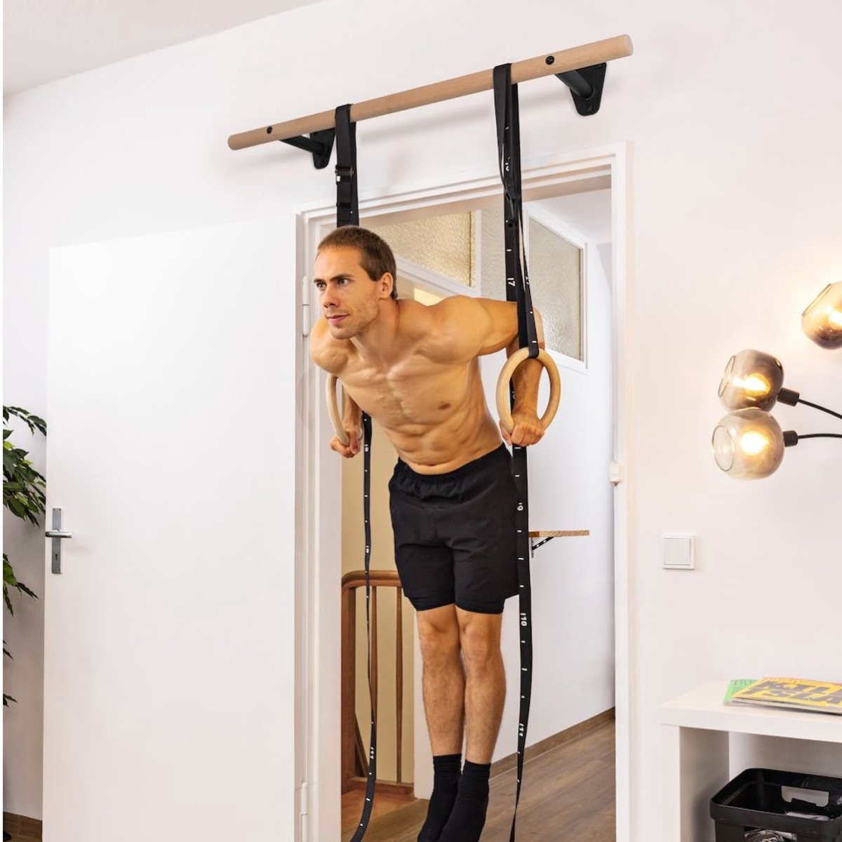 PULLUP & DIP Wood - Houten Pull-up Stang Wandmontage - Premium Beukenhout - 40mm Grip Diameter - Extra Brede Grip (100 cm) thumbnail 5