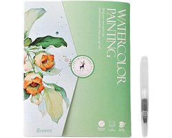 Aquarel Werkboek - Schilderboek Sets - Beginners Schilderen - Inclusief Verf Borstels - 19 x 14.4 cm