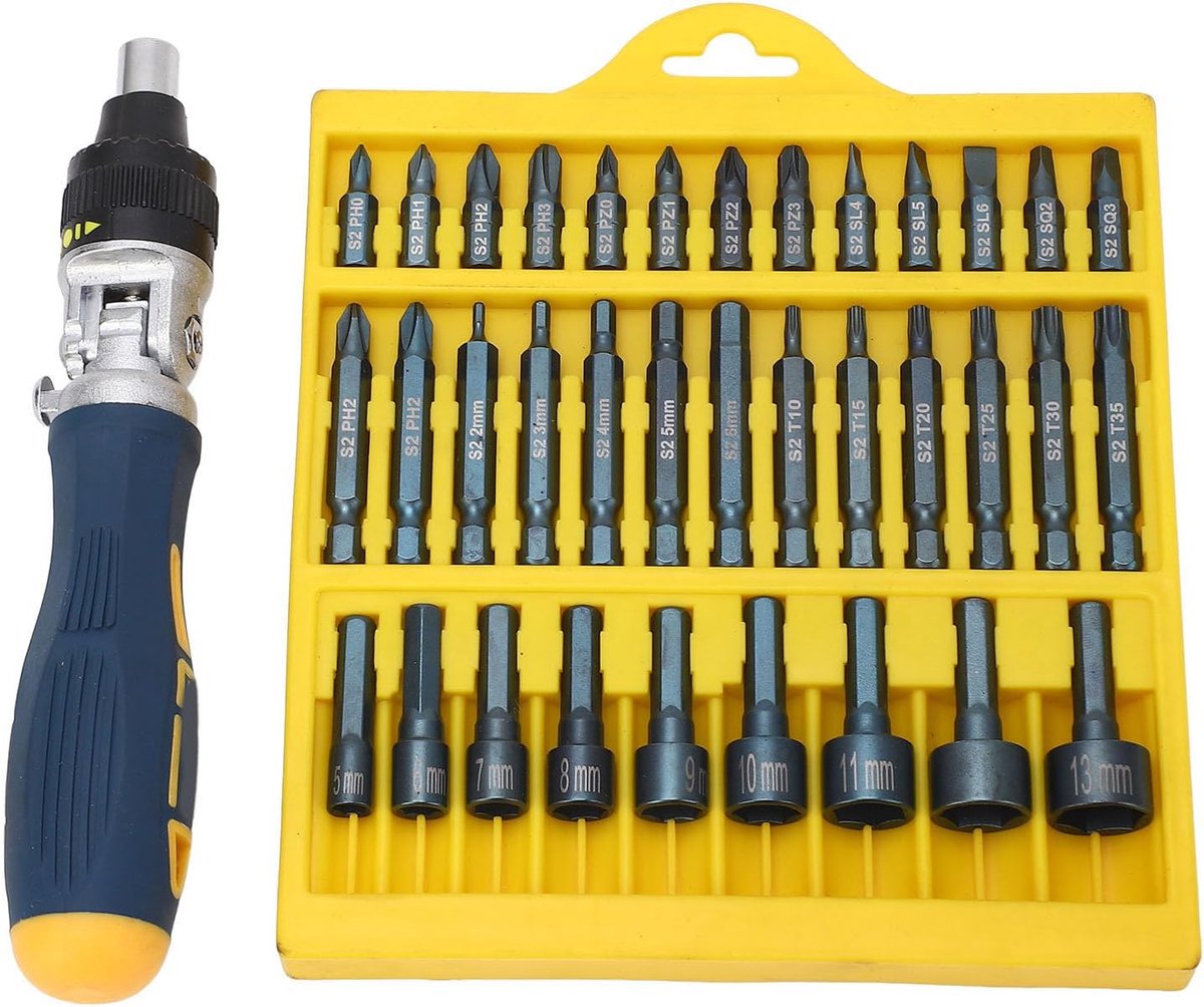 Schroevendraaier Bit Set - Ratel Gereedschap - Klus Klussen - Magnetische Roterende Basis - 26x22x4 cm