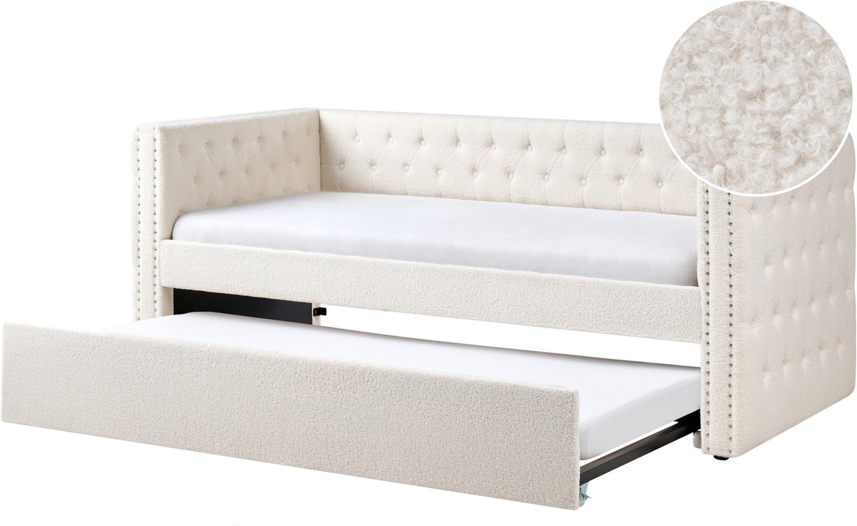 Beliani GASSIN - Onderschuifbed - Off-white - 90 x 200 cm - Bouclé Wit