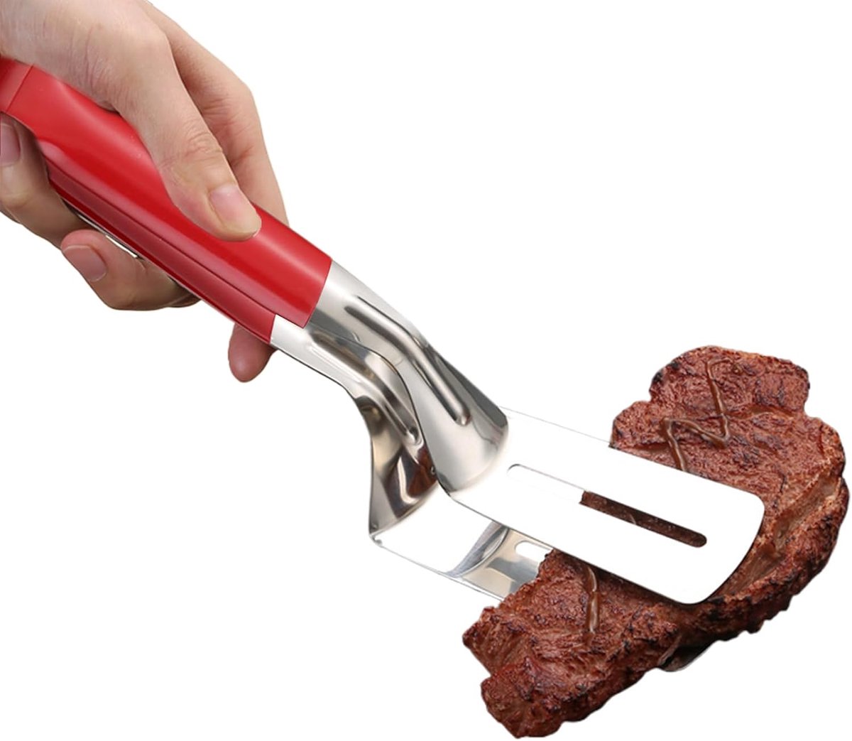 Grilltang met Spatel - Kooktang Keukentang - BBQ Keuken - 2-in-1 Ontwerp - M L - Zilver