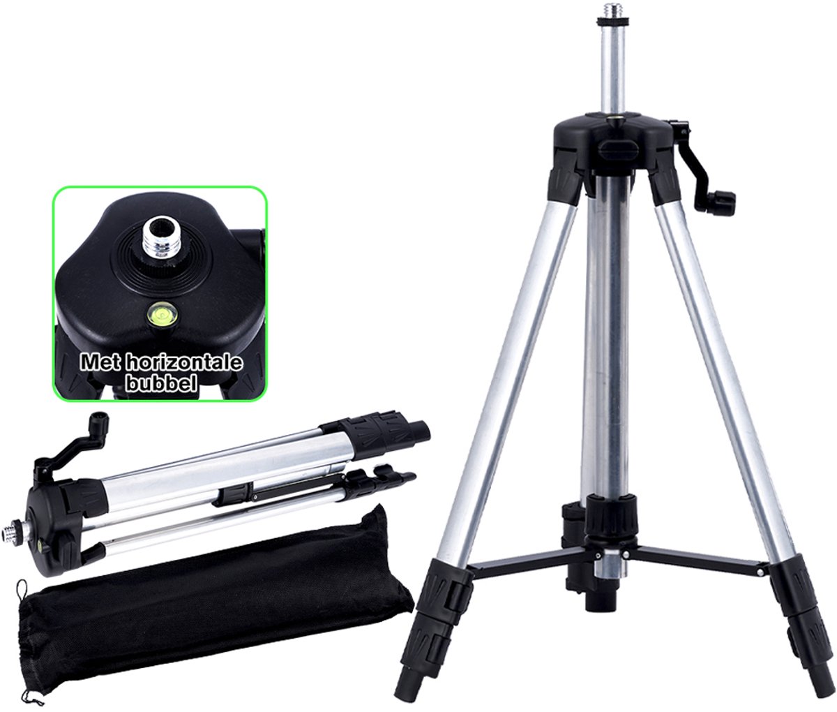 HGLINE Kruislijnlaser Statief - Inclusief Opbergtas - Tot 1.5M Verstelbaar - 5/8 Inch Schroefdraad - voor Rotary, 4D Kruislijnlaser, Laser Waterpas
