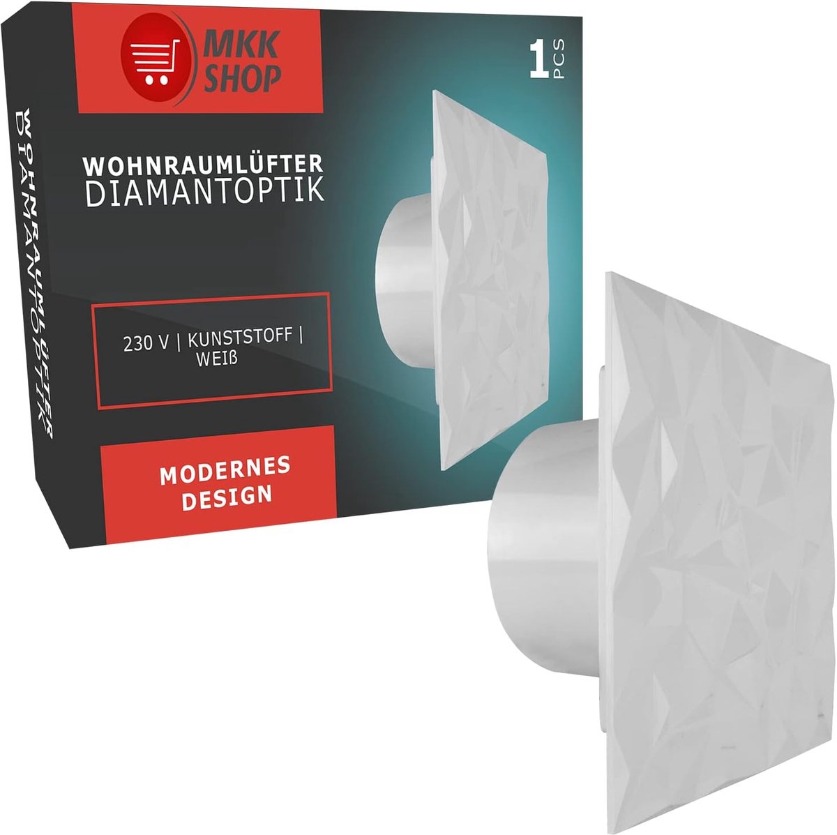 Badkamer ventilator - Woonkamer ventilator - Luchtvochtigheid regelen - Diamantpaneel design - Ø 125 mm - Wit