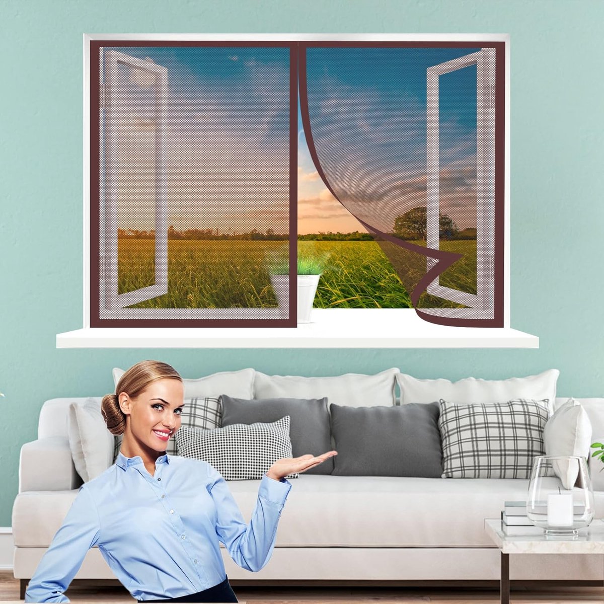 Horren Raamnetten - Insectenwering - Frisse Lucht - Magnetische Bevestiging - 145 x 135 cm - Bruin