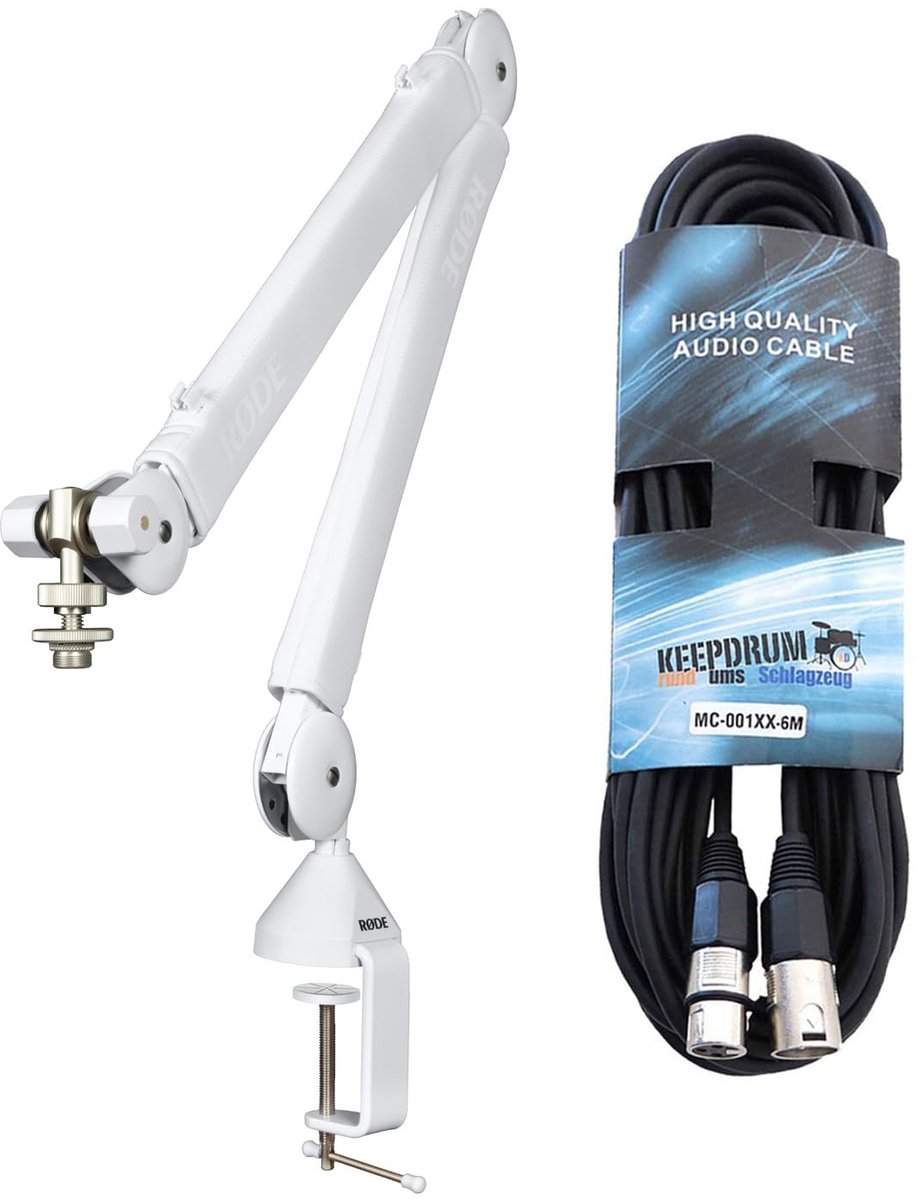Microfoonarm Studio - Scharnierarm - Content Creatie - Geruisloze Werking - 94 cm Bereik - Wit