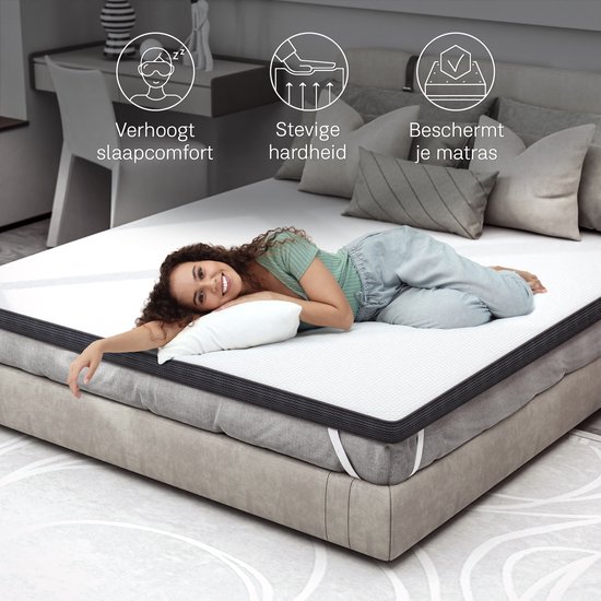 Matelas Topper CozySense® 180x200 - Surmatelas - Matelas de dessus - Mousse à mémoire de forme avec Gel Refroidissant - CertiPUR® - Fermeté Ferme - 8 CM - Housse Lavable
