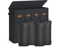 ELYSIVM Wasmand - Wasmand met 4 vakken - Wasmand met deksel - incl. 5 labels - Uitneembare wasbare binnenzak - 210 L - tot 20 kg - 84x33x75cm - Zwart