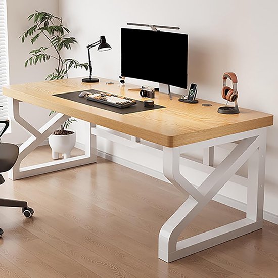 Gaming bureau - Werktafel - Thuis kantoor - Massief houten blad - 100x50 cm - Wit — afbeelding 2