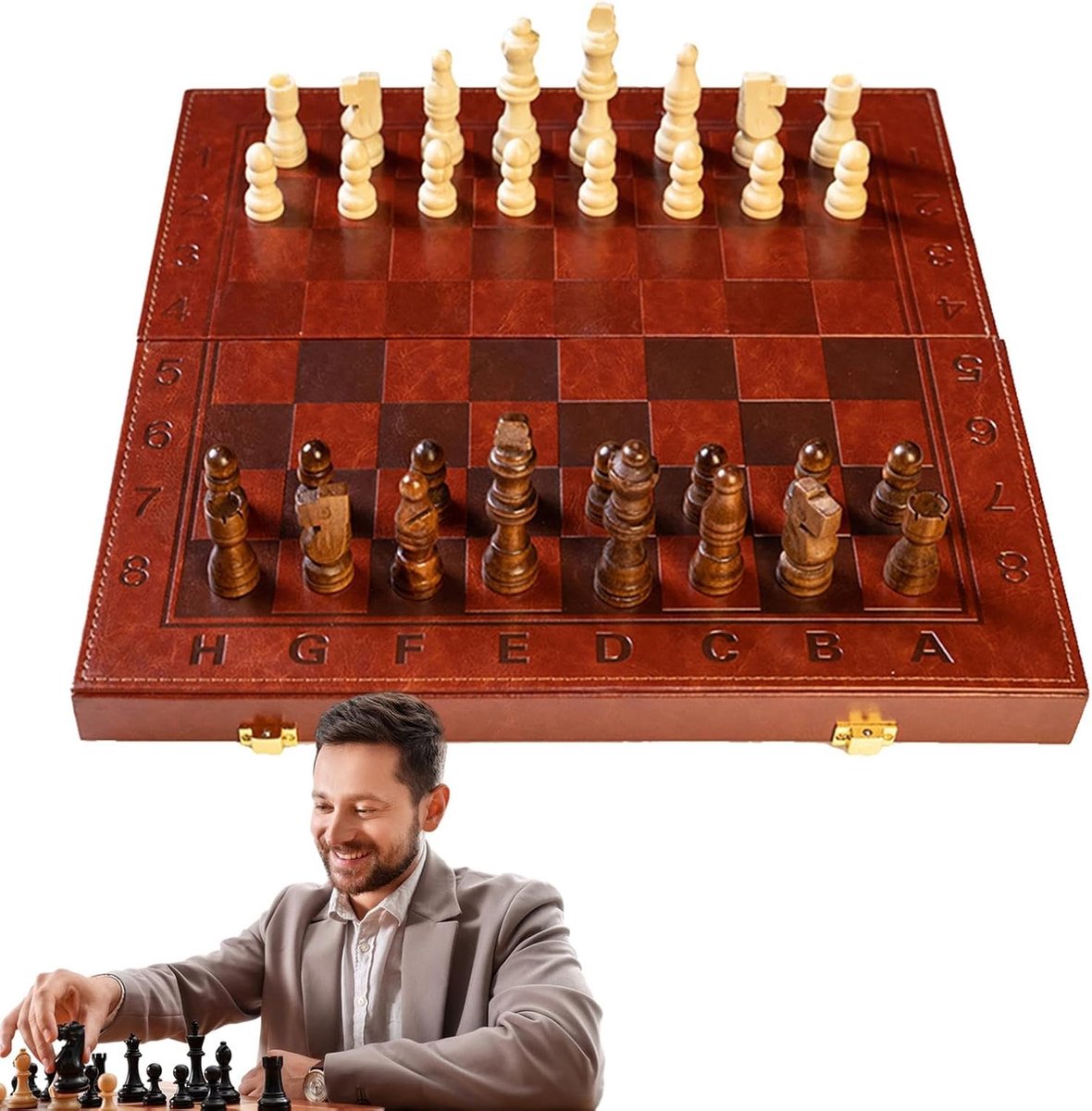 Houten schaakbordset,Houten schaakspel | Draagbaar schaakspel met schaakstukken - Schaakspel, opvouwbaar schaakbord, hersenkraker voor thuis en op reis