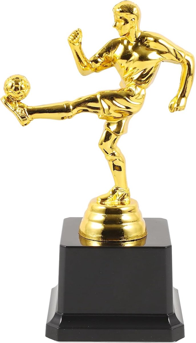 Voetbal Trofee - Kampioen Beker - Prijsuitreiking Sport - Lichtgewicht Plastic - 17.5 cm Hoog - Goud