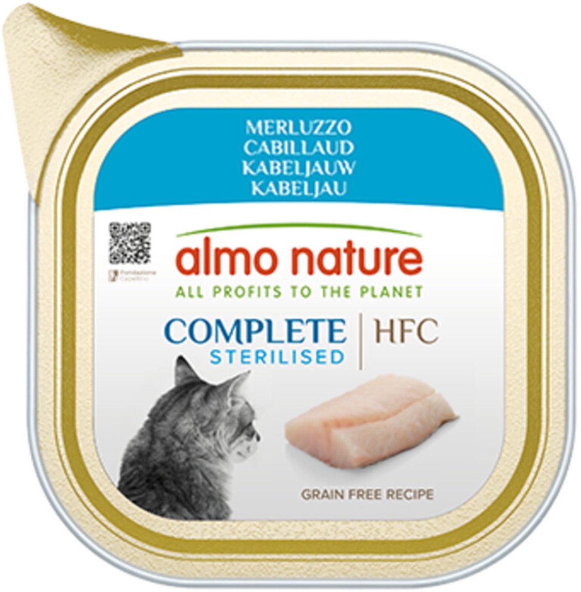 Almo Nature HFC Alu Kattenvoer Nat Blikje Kabeljauw - 34 x 85 gr - Voordeelverpakking