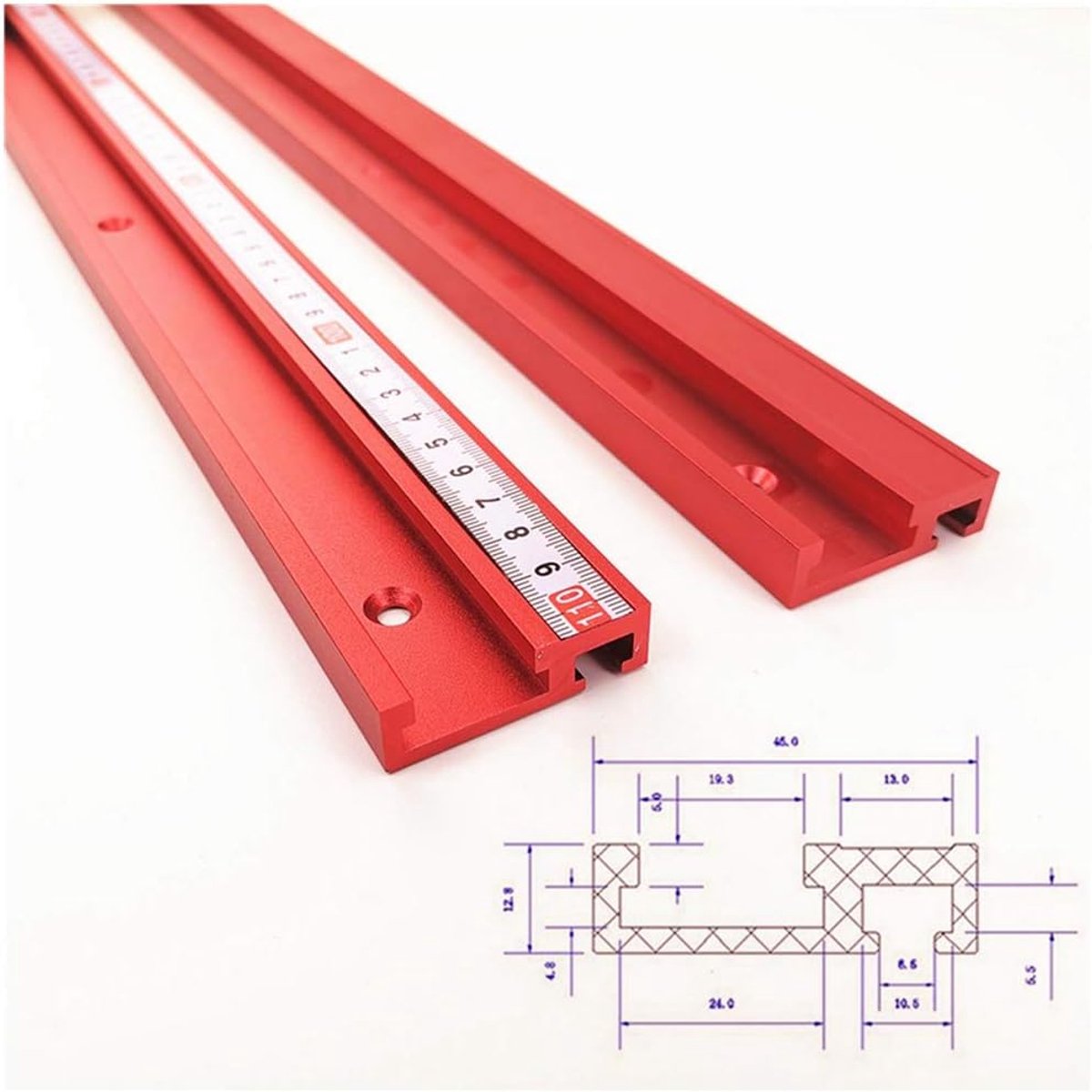 Aluminium Geleider - Houtbewerking Accessoire - Precisie Werk - Eenvoudige Klemmen - 400 mm Lengte - Rood