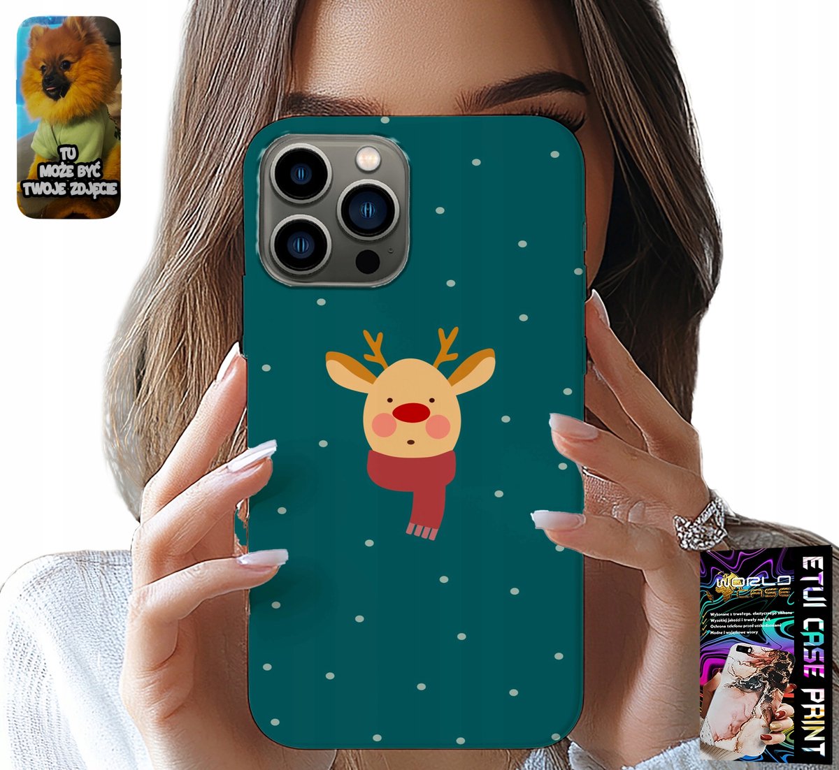 iPhone 13 Pro hoesje - Rendier op een groene achtergrond, kerstpatroon