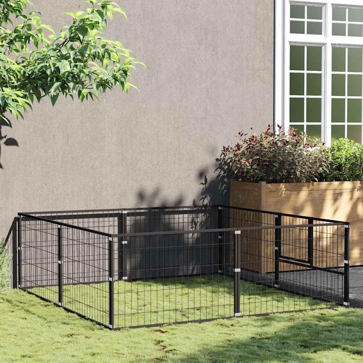 Honden kennel - Buitenkooi hond - Veilig verblijf - Stalen constructie - 4m² - zwart