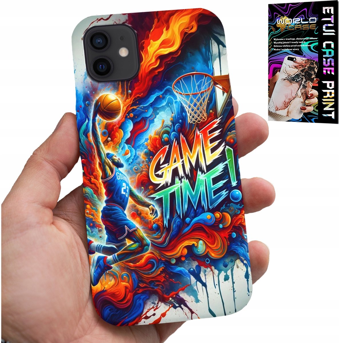 Hoesje voor iPhone 13 Mini - Basketbal NBA Game Time, hoesje + glas