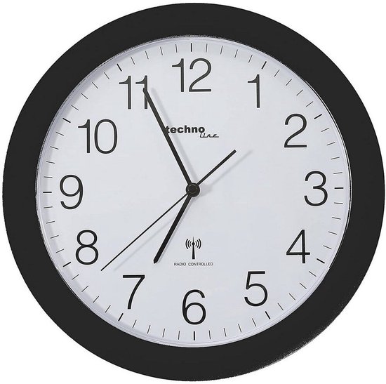 Technoline WT 8000 BLACK - Wandklok - Analoog - Rond - Kunststof Raam - Radiogestuurde tijdsaanduiding - Zwart