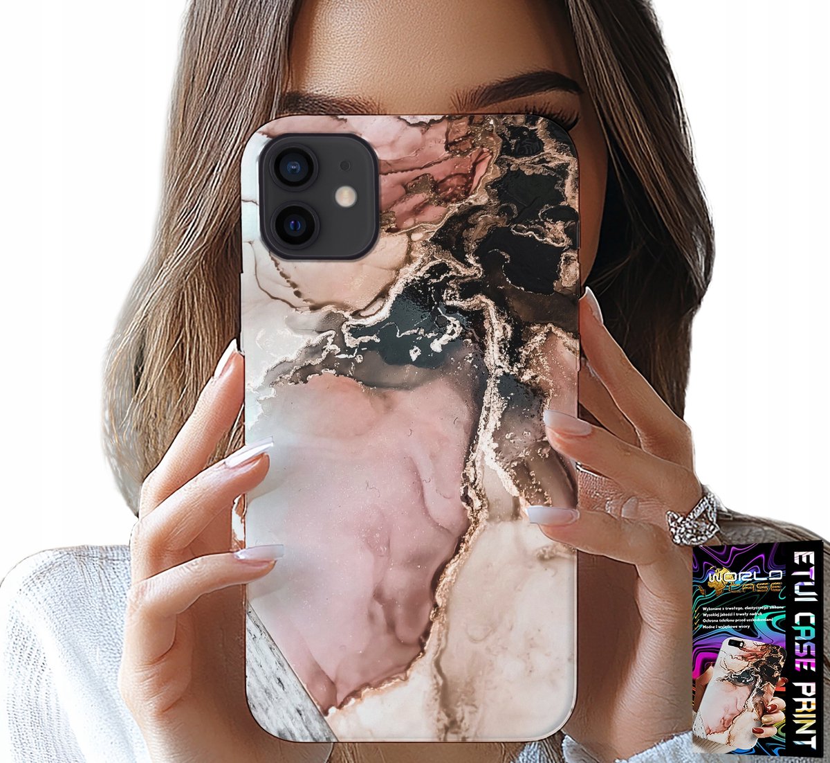 iPhone 12 hoesje - elegante marmeren, modieuze patronen + glas