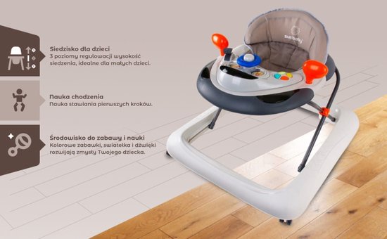 sun baby Loopstoel, baby walker vanaf 6 maanden, verstelbare hoogte, rubberen wielen - Grijs van Sun Baby — afbeelding 3