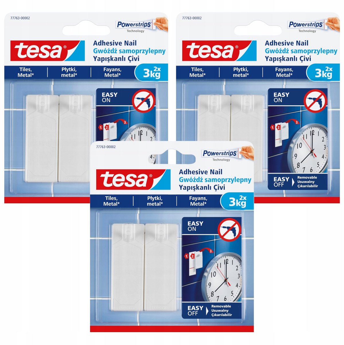 Tesa - Zelfklevende Nagel voor Tegels en Metaal - 3kg x 3 - Herbruikbaar