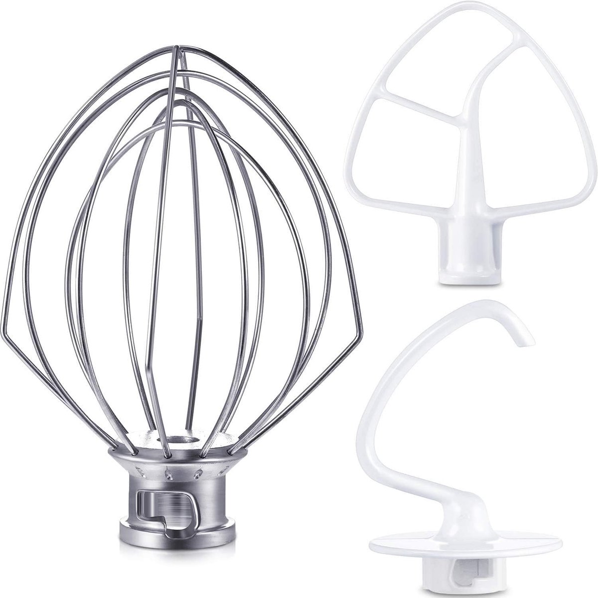 Mixer Accessoires Set - Keukenmachine Onderdelen - Deeg Maken - 3 Delig Metaal - 19x19x11.8cm - Zilver