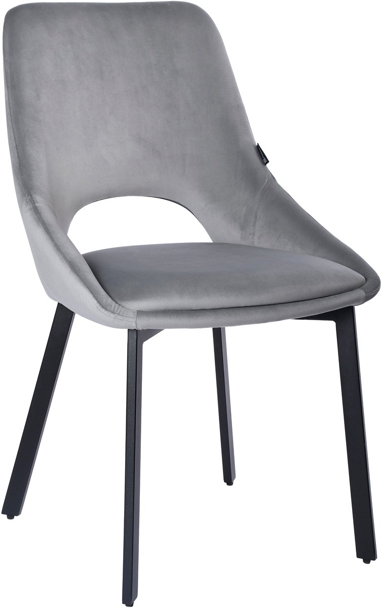 Luxe Velvet Eetkamerstoel LUMO – Grijs – Compact Design – Open Rugleuning – Zwart Metalen Frame – Modern & Industrieel – Fluwelen Stoel – Max. 120 kg