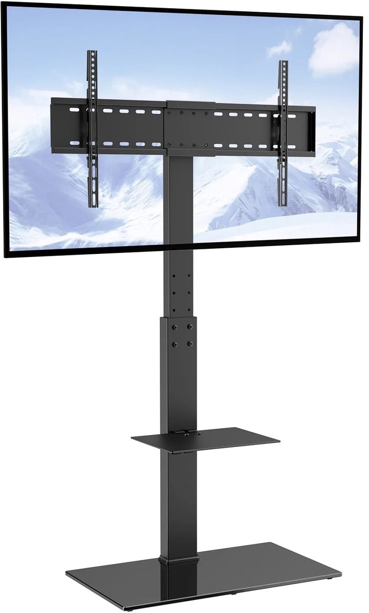 DoneMore® – TV standaard – vloerstandaard – draaibaar – in hoogte verstelbaar – gehard glas – VESA 100x100 tot 400x800 – 32 tot 65 inch