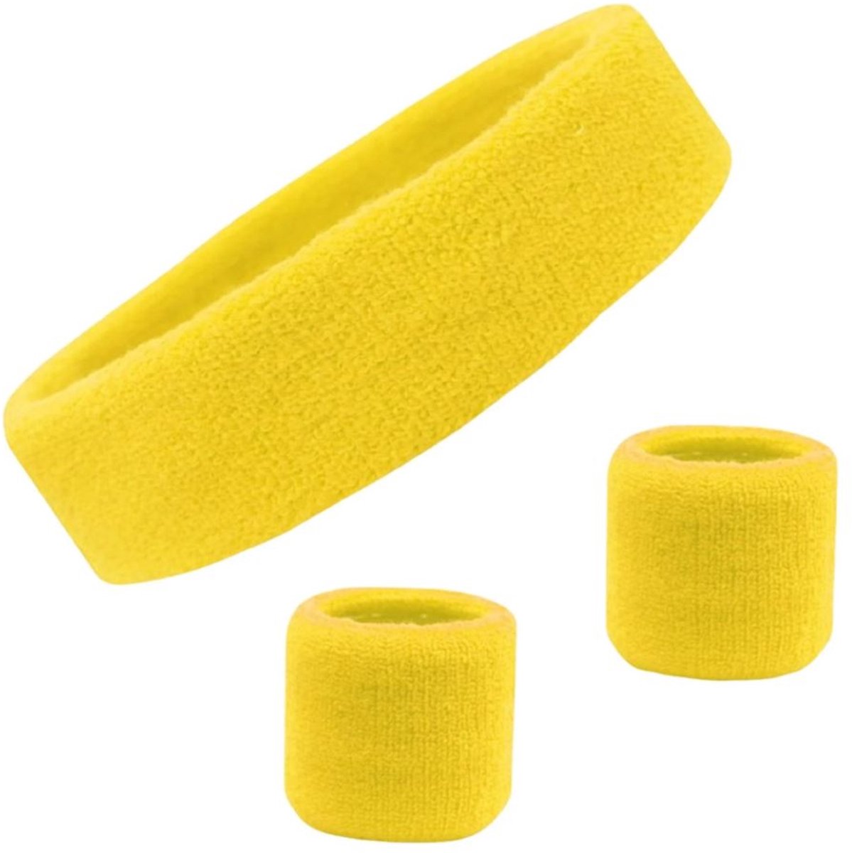 Zweetbandjes set - 3-delig - Sweatbands - Sportbandjes - 1x Hoofdband 2x polsbandjes - Headband - Wristbands - Badstof - Geel - Jonyx