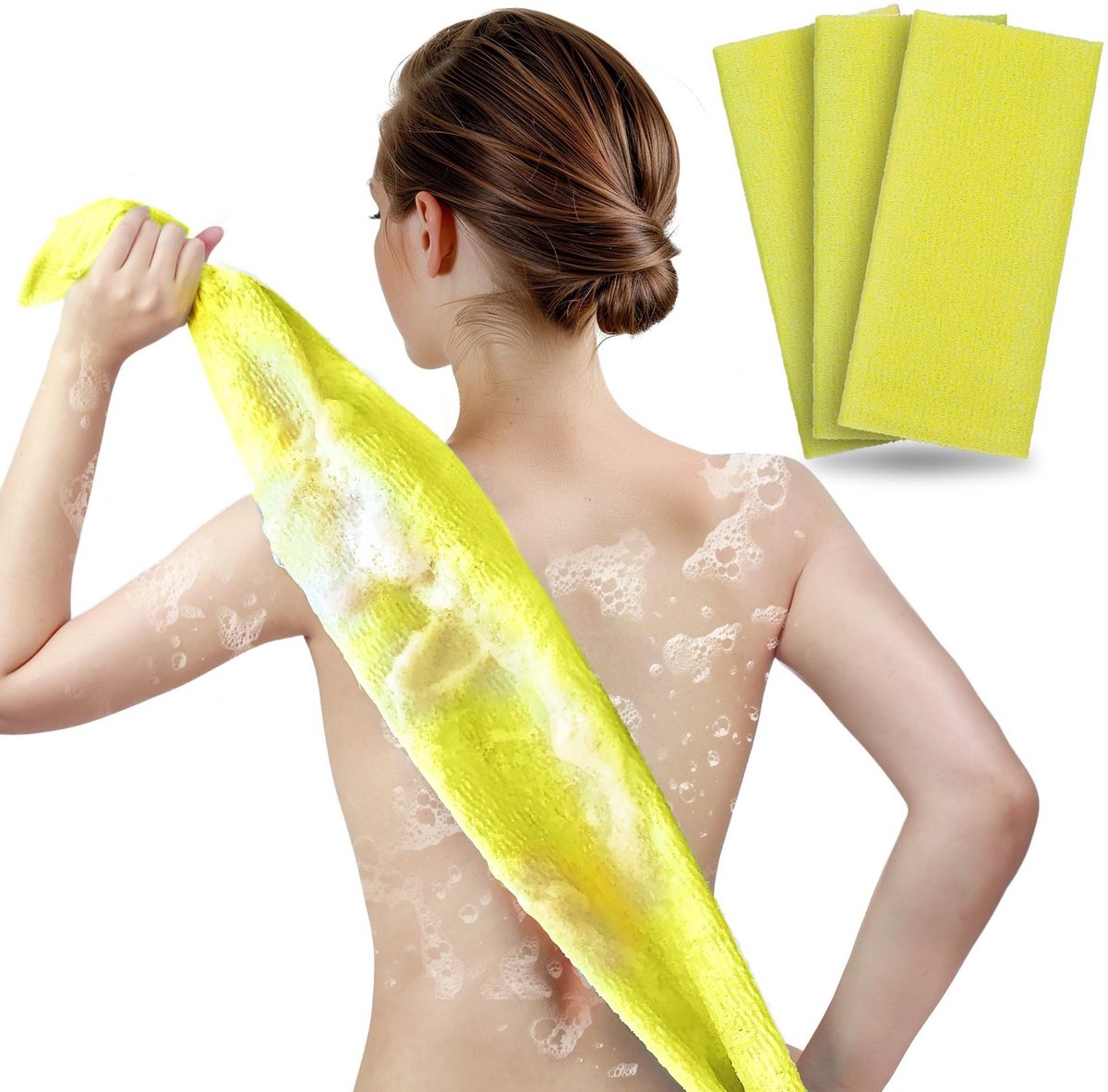 Exfoliërende handdoek-Douche rugscrub-Schoonheidsdoek-Badhanddoek-3 stuks-30*90cm-Geel