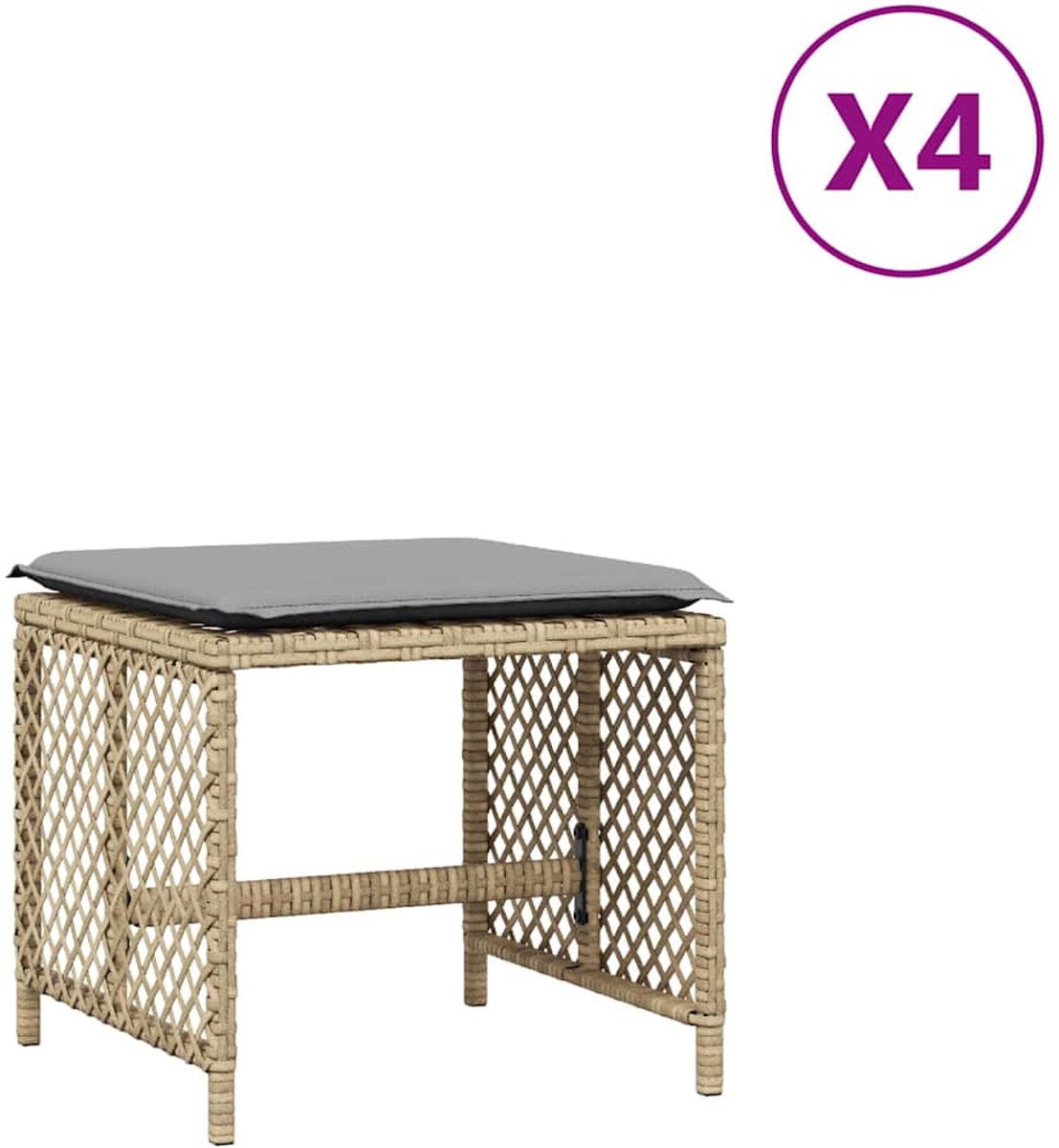 vidaXL Tuinkrukken - 4 - st - kussens - 41x41x36 - cm - poly - rattan - gemengd - beige gemengd beige