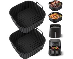 2 Pack 7.1 Inch Vierkante Siliconen Air Fryer Liners - Herbruikbaar Voor 4 - 7 QT - Oven En Airfryer Accessoires -Airfryer Accessoires - zwart