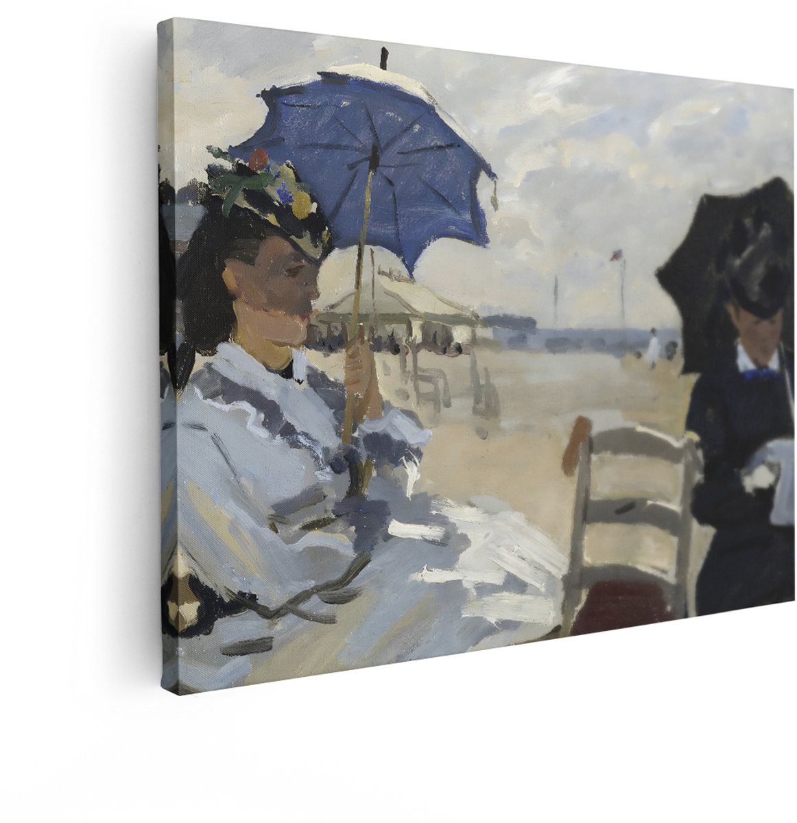 Artaza Canvas Schilderij Strand - 80x60 cm - Wanddecoratie Monet - Muurdecoratie Vrouwen Met Parasol - Schilderijen Op Canvas Zee