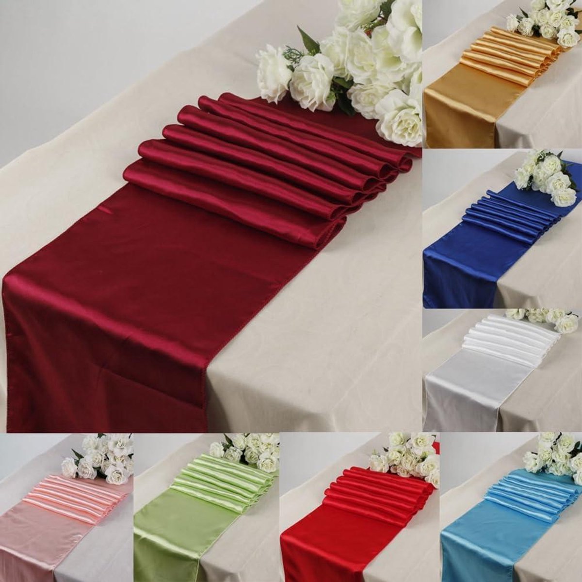 Satijnen tafelloper voor bruiloft en feestelijke gelegenheden - 5 stuks - Geel - 30 x 275 cm