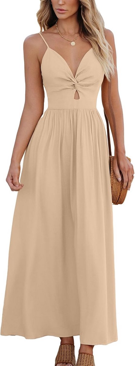 Zomerjurk met V-hals en Gedraaide Voorkant voor Dames - Boho Casual Strandjurk