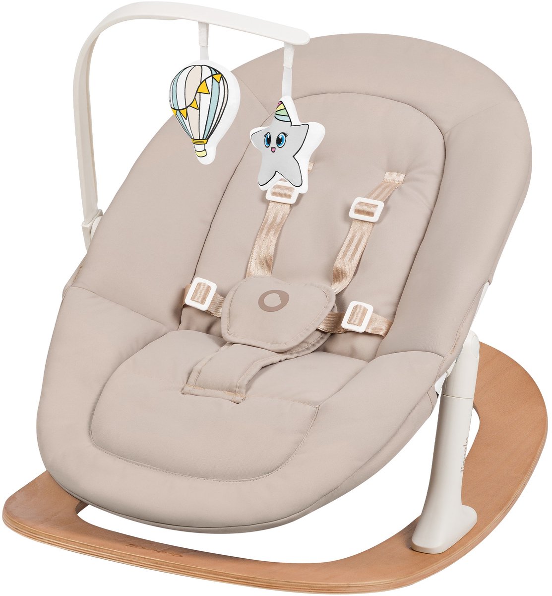Lionelo Celia Rocker - Wipstoel Baby - Houten - 2 rugstanden - 5-puntsgordel - Speelboog met 2 speeltjes - Wood - Bouncer / Swing – foto 7
