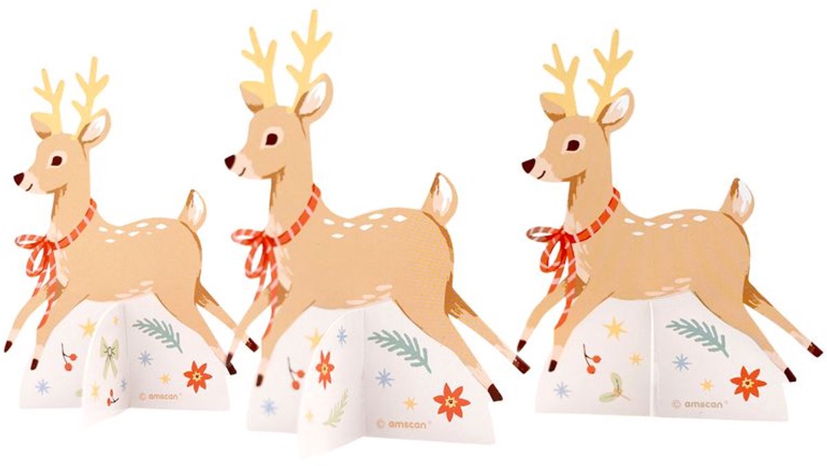 8 naamkaartjes met herten in de winter in het bos, 10x7,7 cm