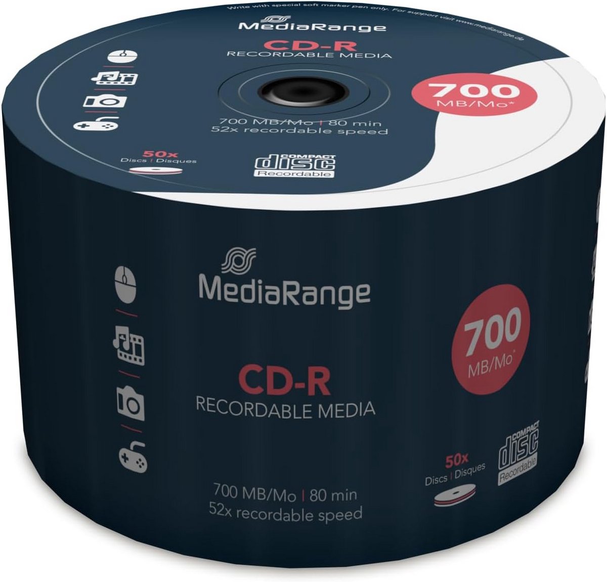50 Stuks CD-R 700MB/80Min Opslagmedia met 52x Brandsnelheid voor Data Back-up